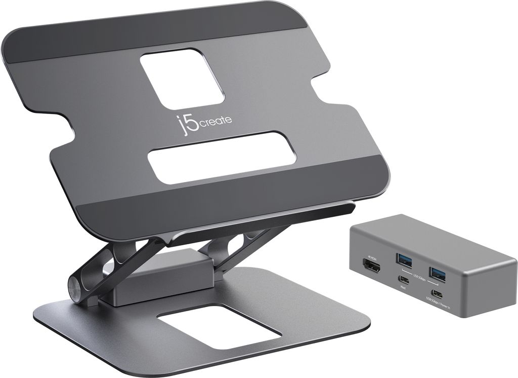 j5create JTS327-N Multi-Winkel 4K Dockingstation, Laptop-Ständer, Grau, Aluminium, 40,6 cm (16"), 4 kg, Windows laptop / Mac