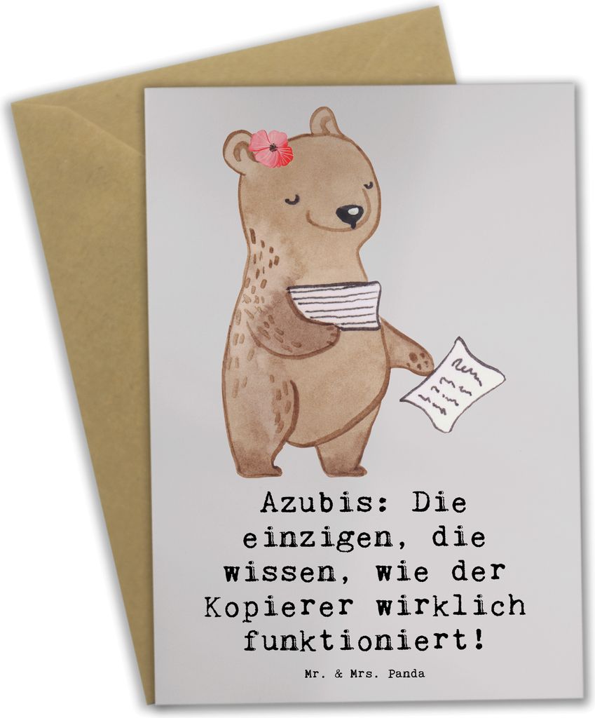 Mr. & Mrs. Panda Grußkarte Auszubildende Kopierer - Grau Pastell - Geschenk, witzig, humorvoll, weihnachtskarten, Berufsausbildungsphase, genesung...