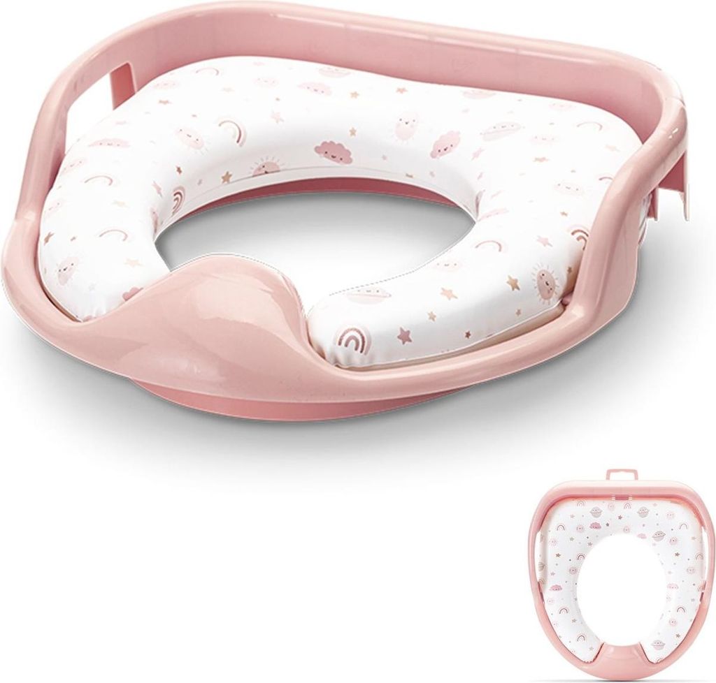 Lorelli Toilettensitz weich, Handgriffe, gepolstertes Sitzkissen, Spritzschutz pink