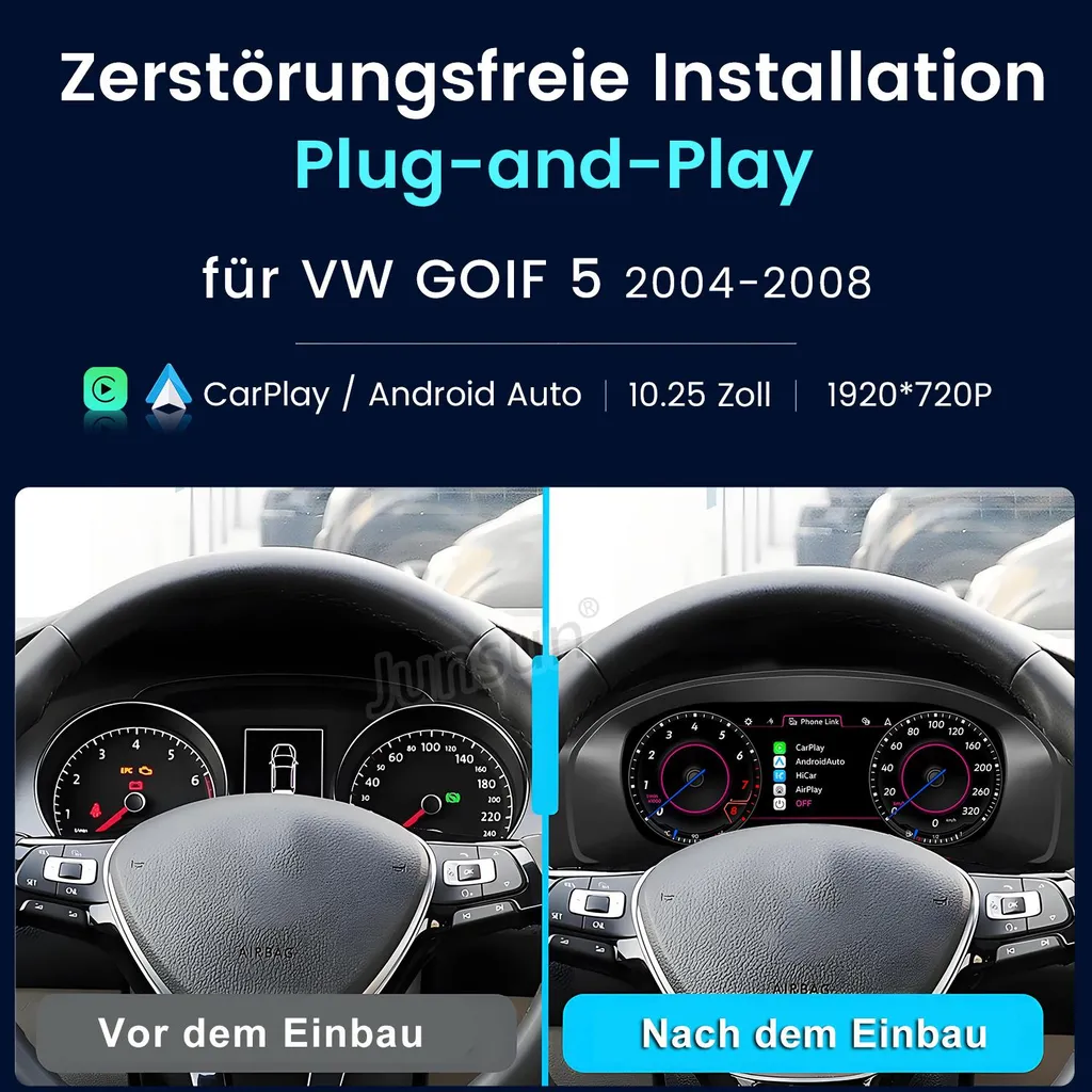 Compteur de vitesse numérique LCD pour Golf V avec Android Auto et CarPlay - 2