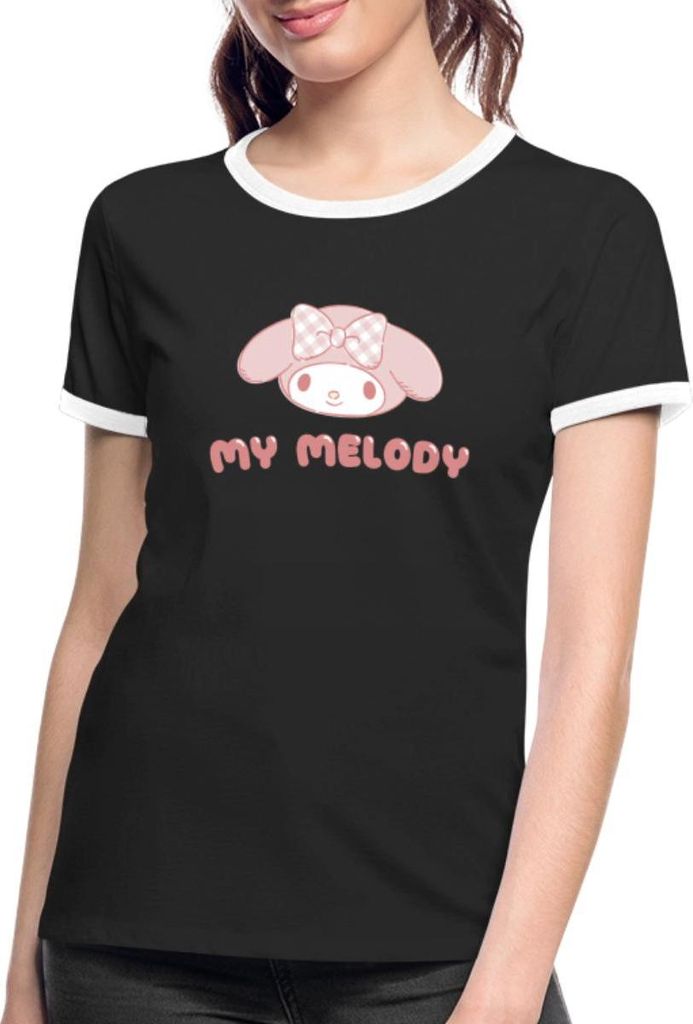Spreadshirt My Melody Portrait Frauen Kontrast T-Shirt, XL, Schwarz/Weiß