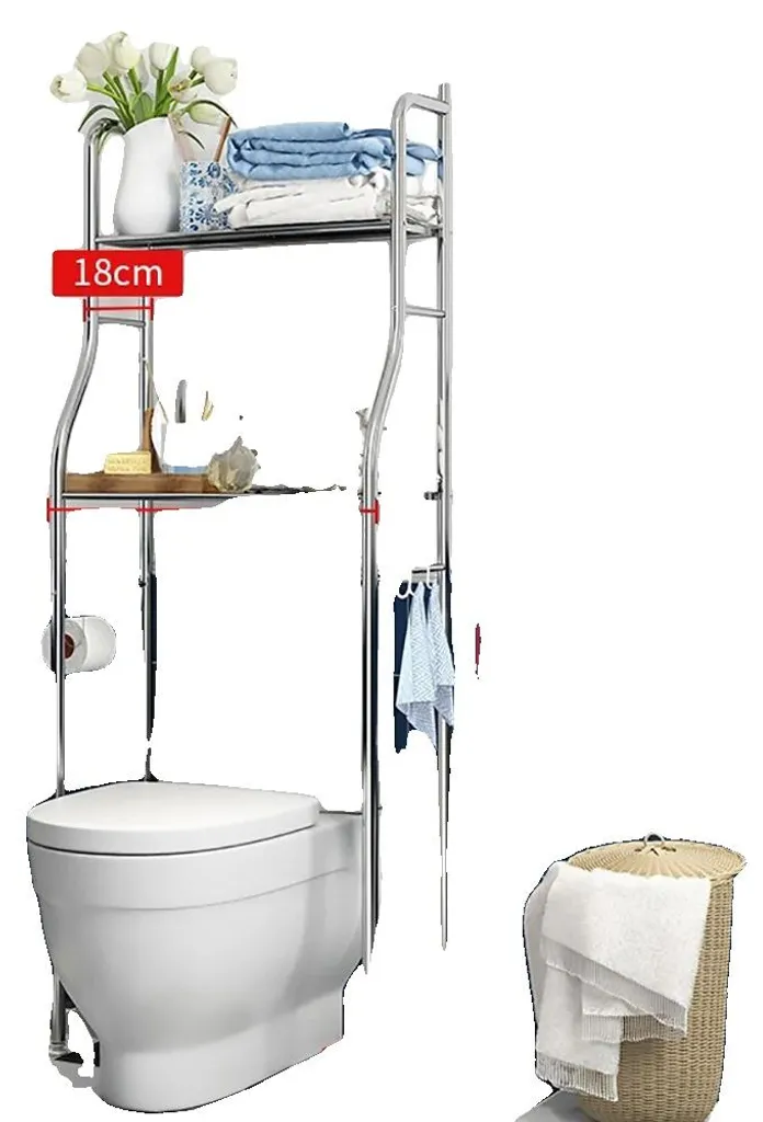 Étagère de rangement salle de bain 2 tablettes métal argenté pour lavabo
