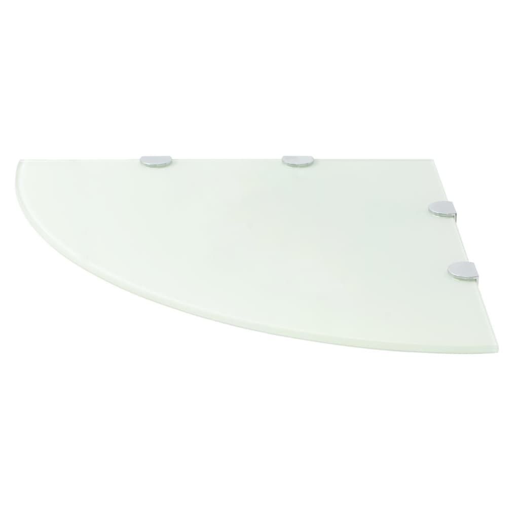 A quarter-round shelf with four gray clips, isolated on a white background.