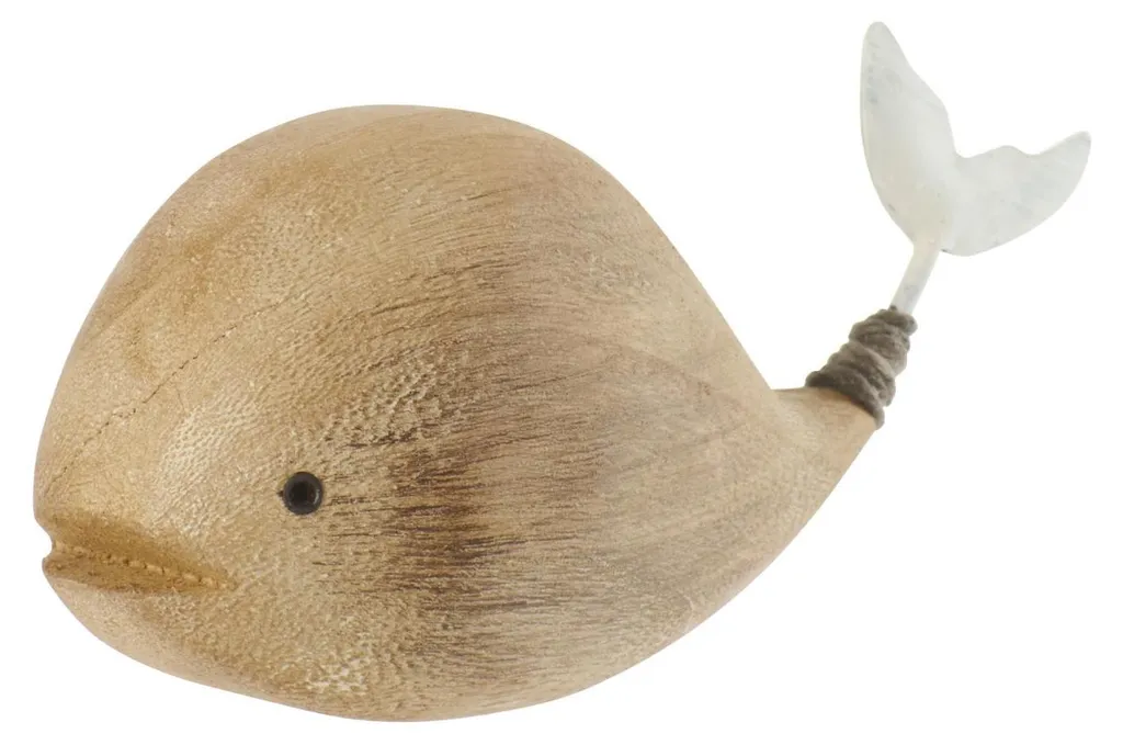 Baleine Wal en Bois de Paulownia Bicolore J-Line Déco Artisanale Petite