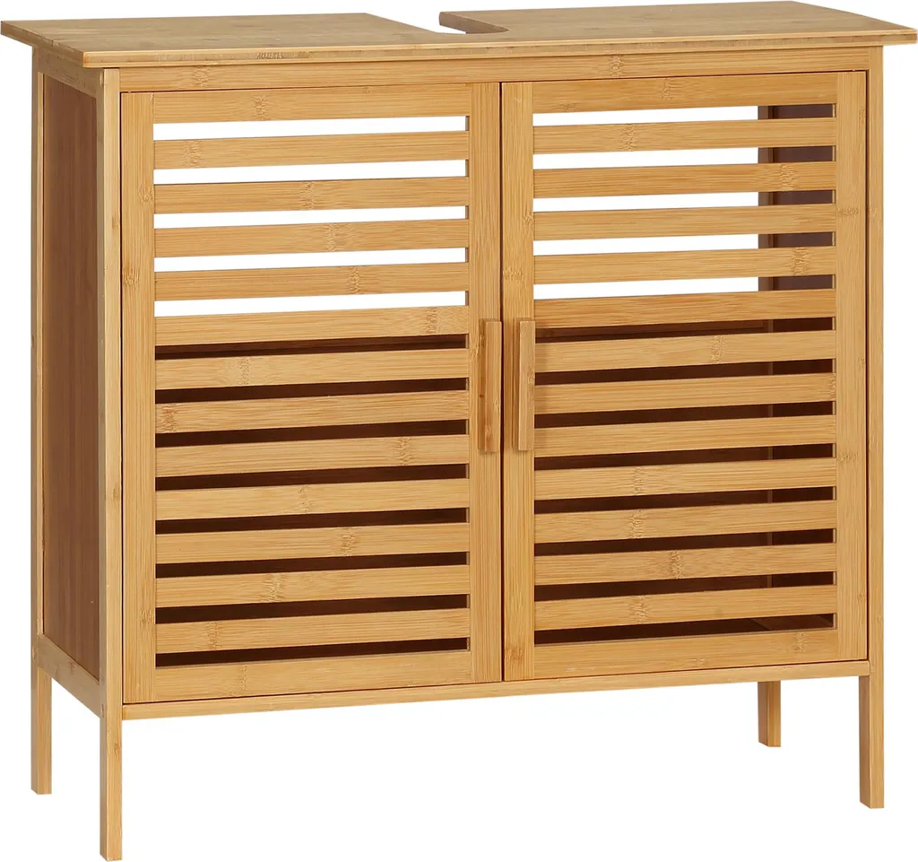 Petit meuble de rangement sous vasque 2 portes en bois de bambou clair