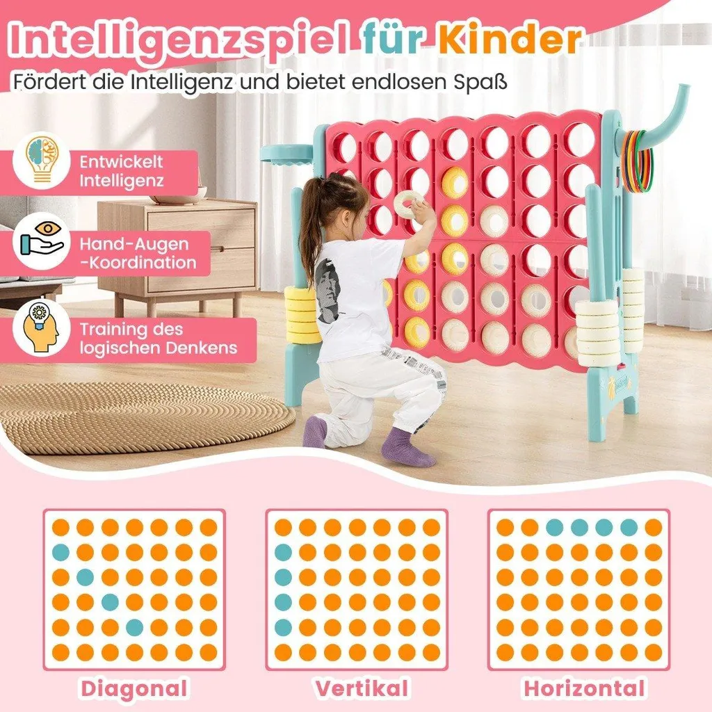 Jeu de Match 4 Géant Bleu Clair avec Panier de Basket Multi-Activités