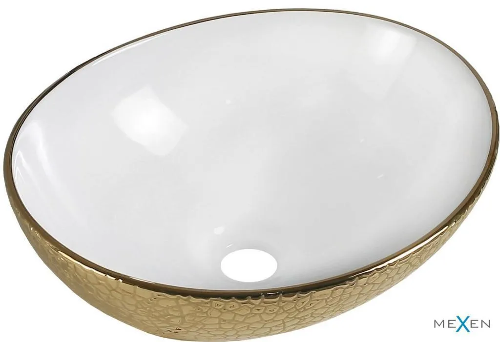 Mexen Elza lavandino da appoggio 40 x 33 cm, bianco/oro motivo squama - 21014008