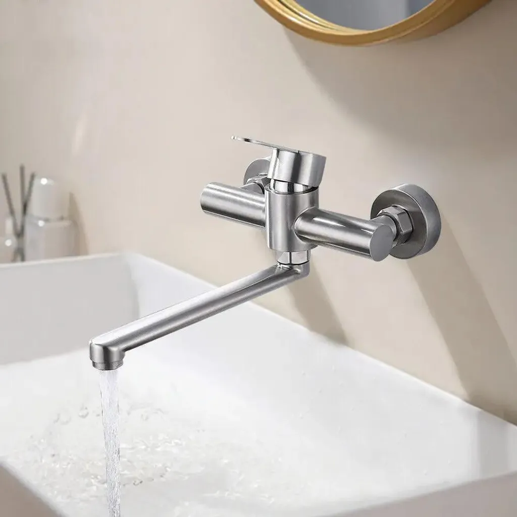 Rubinetteria per bagno - Rubinetto per lavabo - Montaggio a vista - Acciaio inossidabile 304 - Nucleo della valvola in acciaio inossidabile - Superficie liscia - Facile da pulire - 4