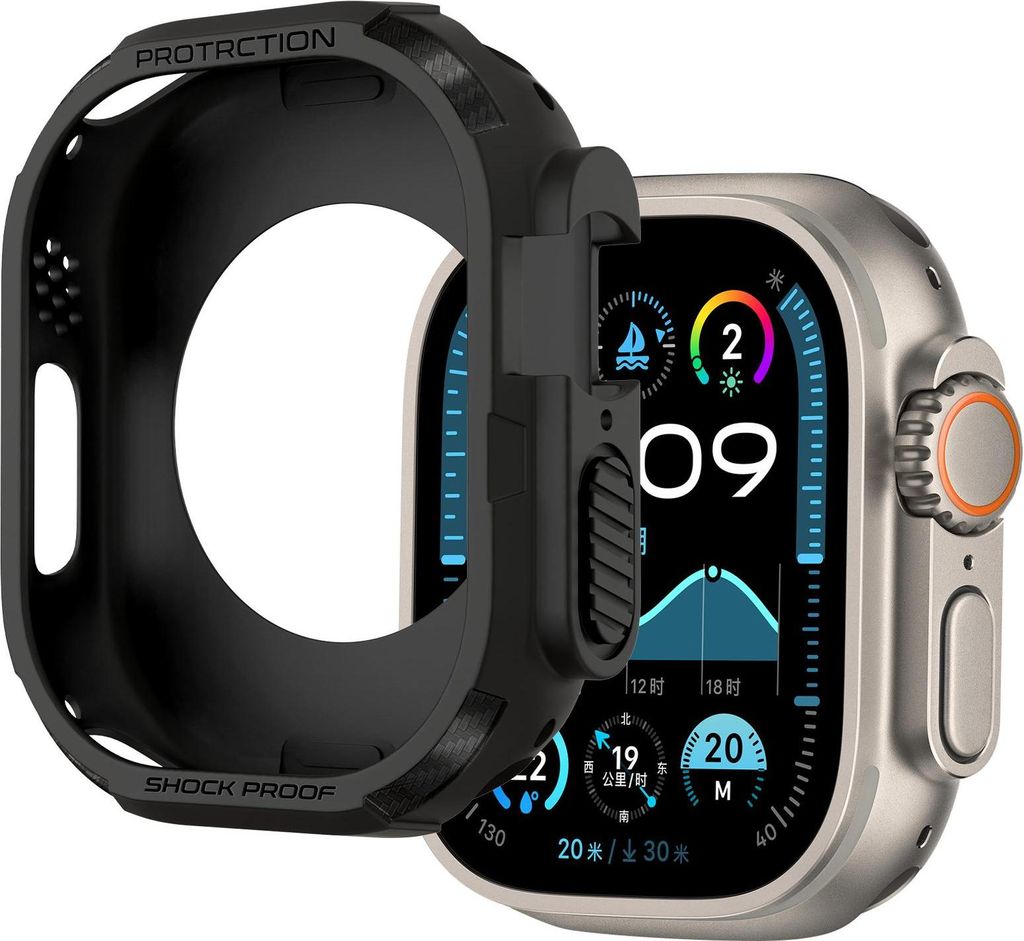 Bandz Rugged TPU-Hülle, geeignet für Apple Watch Ultra / Ultra 2 - 49 mm, aus robustem TPU-Material - Robustes Aussehen (schwarz)