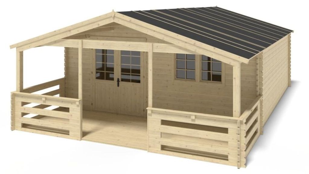 Casetta da giardino in legno con veranda e tettoia - 48m2 - Immagine del prodotto 