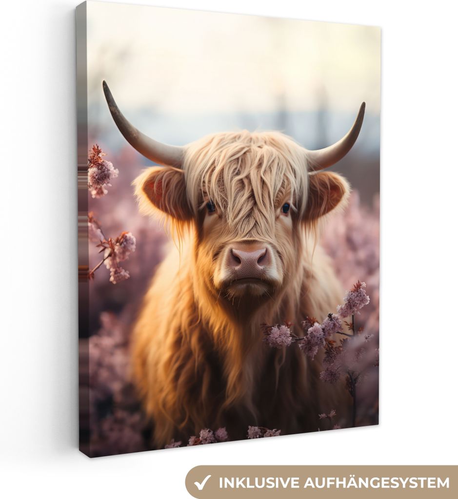 Leinwand Bilder 60x80 cm - Schottisches Hochlandrind, moderne Wanddeko für Wohnzimmer