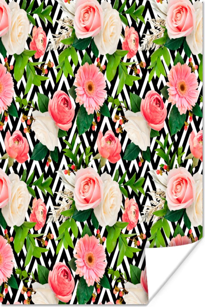 MuchoWow Poster Blumen - Rosen - Rosa 80x120 cm - Papierdruck