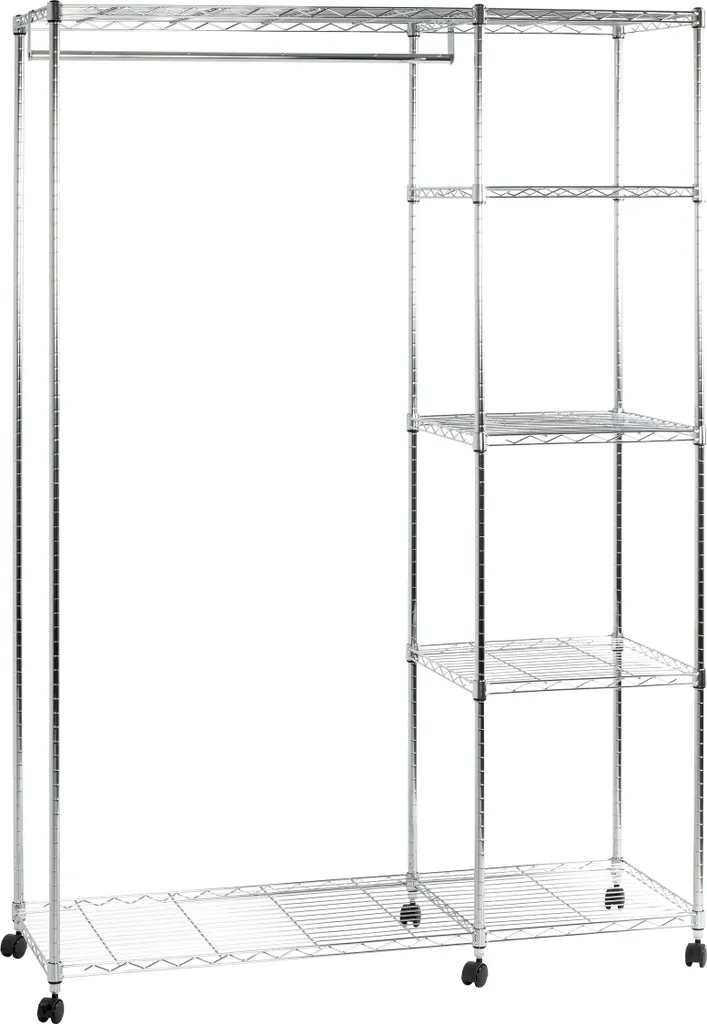 Portant à vêtements sur roulettes en métal chromé - Penderie Haku 123cm