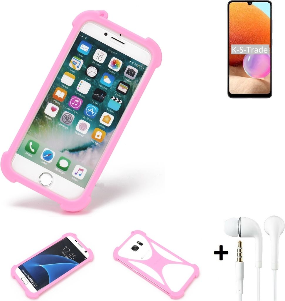 K-S-Trade Bumper + Kopfhörer kompatibel mit Samsung Galaxy A32 Handy Hülle Schutzhülle Silikon Schutz Hülle Cover Case Silikoncase Silikonbumper