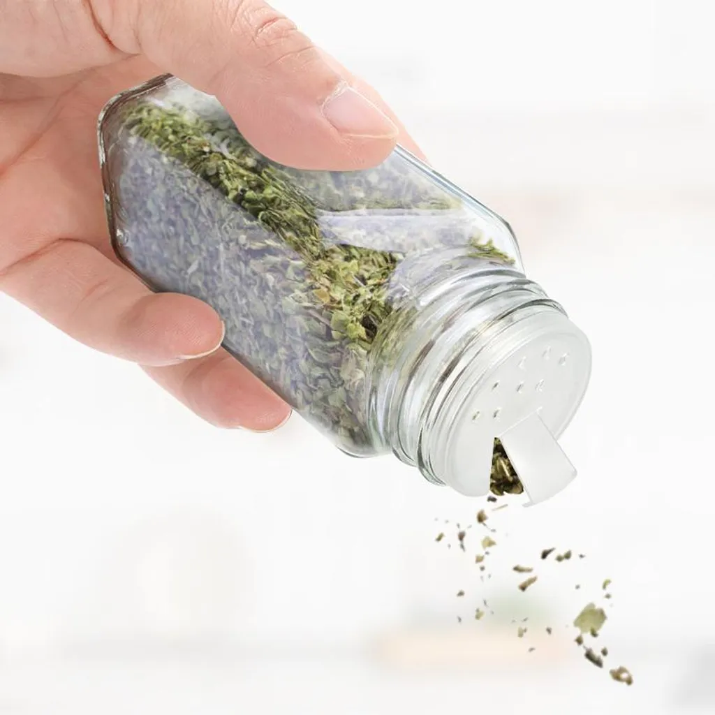 Jayseuw barattoli per spezie quadrati 24 pezzi 120ml barattoli per spezie in vetro con inserto per spolverare, etichette impermeabili, imbuto, spazzola per la pulizia contenitore per spezie accessori da cucina, coperchio in alluminio argento - 3