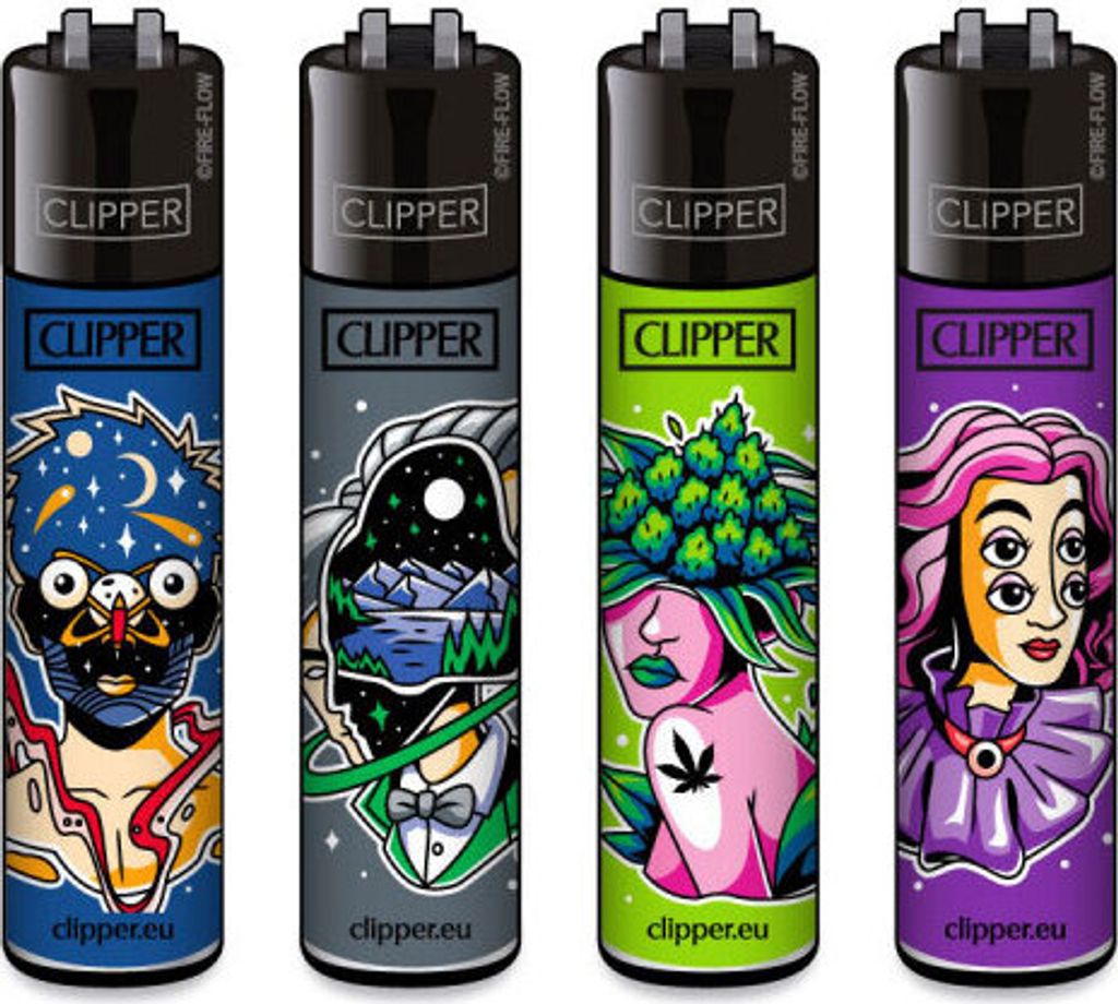 Clipper Reibradfeuerzeuge Surreal, 4 Stück