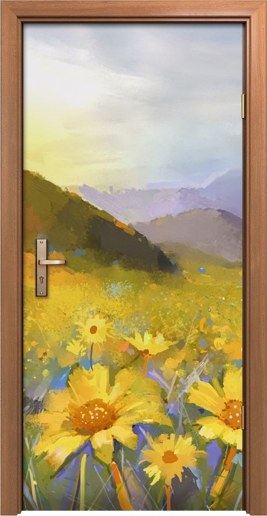 Türposter 90x200 cm Türaufkleber Türtapete Türfolie Klebefolie Gänseblümchen Sonnenuntergangs Dorf