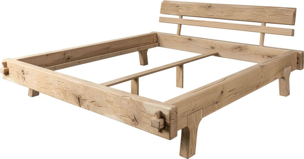 MASSIVMOEBEL24 Balkenbett Eiche 180x200 natur geölt OAK HEART #03