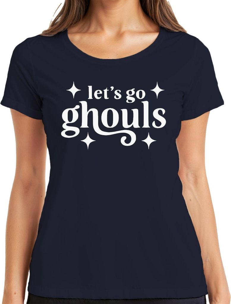 let's go ghouls Halloween Geister Grusel Party Kostüm Spuk Retro Damen T-Shirt, Navy, S