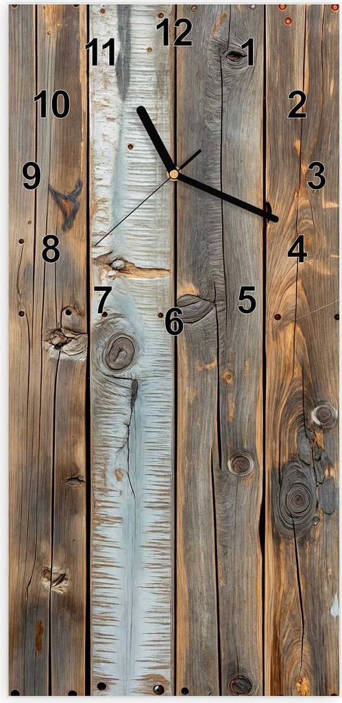 Wanduhr aus Glas mit Motiv Holzwandpaneele- 30 x 60 cm - inkl. Aufhängesystem