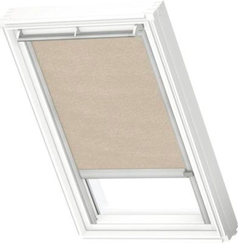 VELUX Dachfenster Rollo blickdicht beige mit grauem Alu-Rahmen solarbetrieben RSL UK04 4171K