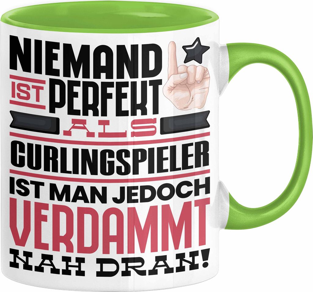Curlingspieler Geschenk Tasse Lustige Geschenkidee für Curlingspieler Geburtstag Kaffee-Becher Niemand Ist Perfekt Aber Als Curlingspieler Ist Man...