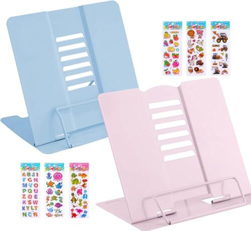 Pack 2 Leseständer, Lostwry Stand, Metal Book Children's School 6 Level, einstellbare Kochbuch -Tablet -Stand Küche, Büro, Schule, Zuhause