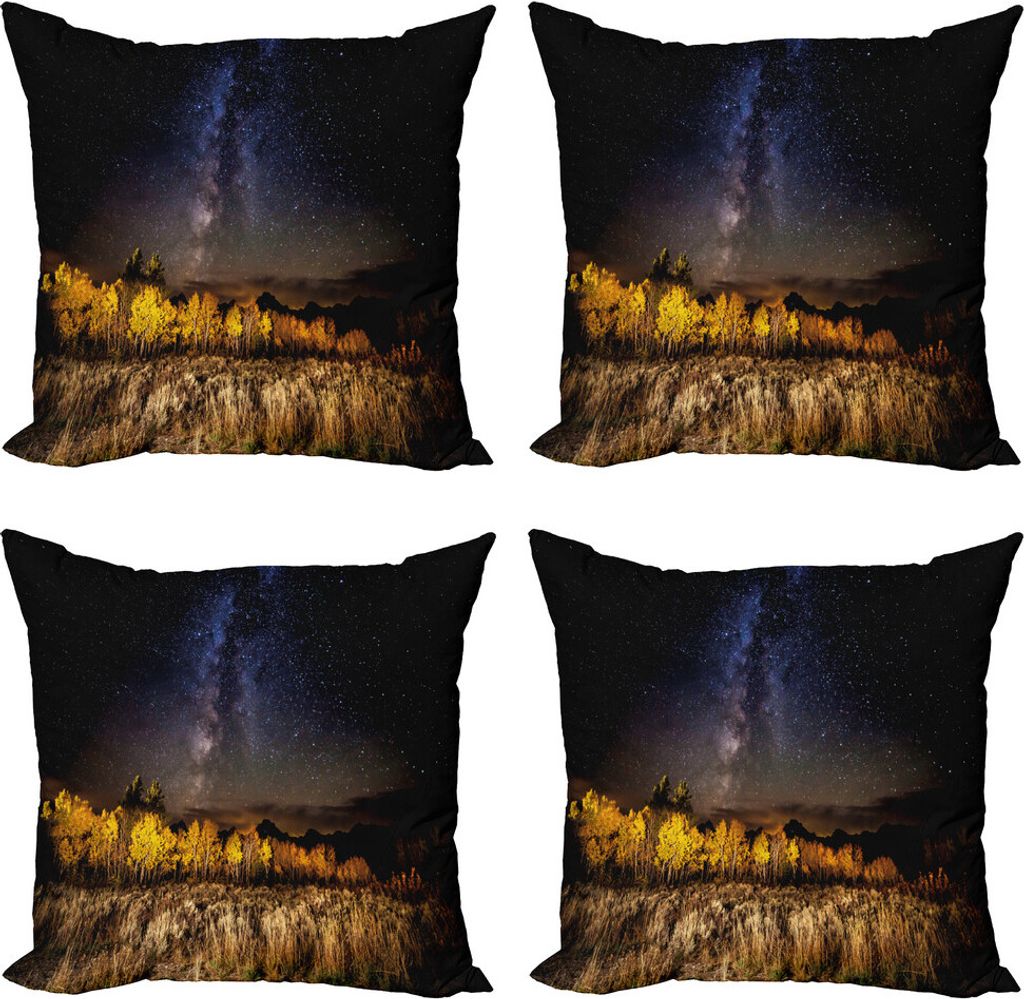 ABAKUHAUS Wyoming Kissenbezug Set (4 Stück), Milchstraße Espen und Tetons, Moderner Doppelseitiger Digitaldruck, 45 cm x 45 cm, Mehrfarbig