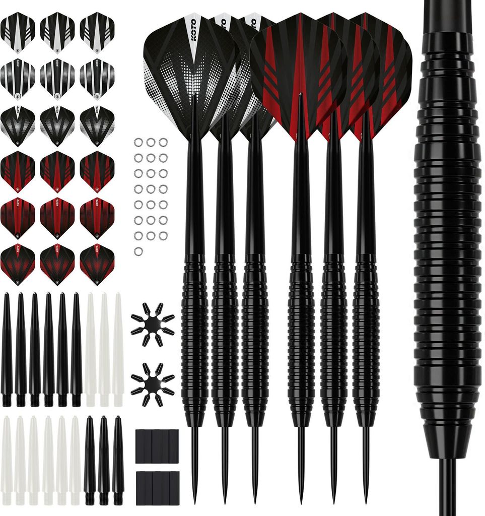 KOTO - Dartpfeile Metallspitze Set Inkl. 90 Stück Dart Zubehör, 6 Stück Steeldarts, 6 Sets Dartschäfte Und Dart Flights Und Mehr