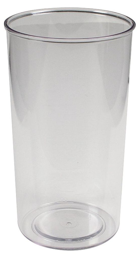 A clear plastic mixer beaker is shown against a white background.