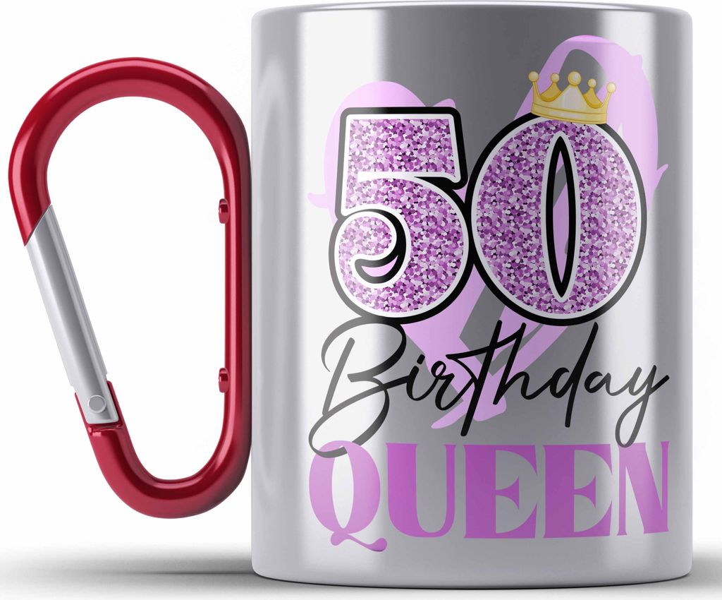 Trendation - 50. Geburtstag Edelstahl Tasse Karabiner Frau Geschenk 50er Geschenkidee 50 Mutter Frauen Lustig Geschenke (Rot)