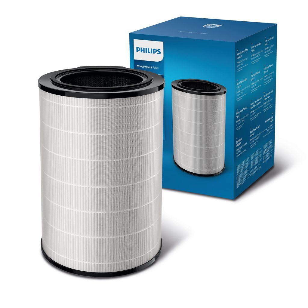 A Philips air purifier filter and its packaging.