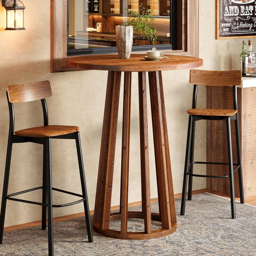 Petite Table de Bar de Bistrot en Bois Massif - Mange-debout 95 cm