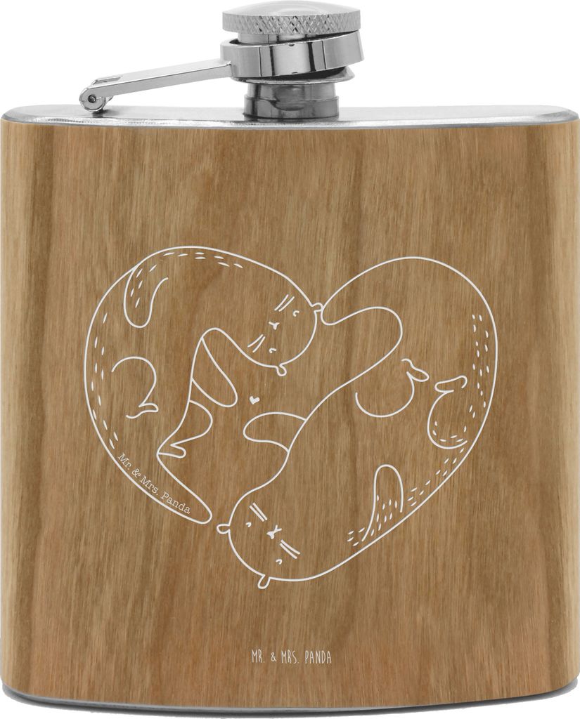 Mr. & Mrs. Panda Hip Flask Otter Herz - Transparent - Geschenk, Love You, Hochzeitstag, edelstahl flachmann, Schnaps, Aus, schnapsflasche, Alkoholf...
