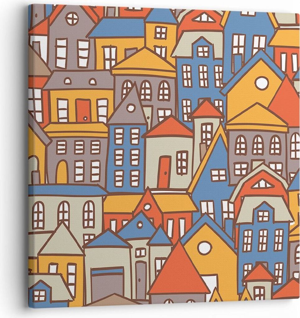 Bild auf Leinwand - Leinwandbild - Stadt Haus Straße - 30x30cm - Wand Bild - Wanddeko - Wandbilder - Leinwanddruck - Bilder - Kunstdruck - Wanddek...