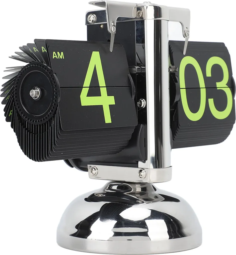 Horloge de bureau rétro flip clock automatique en métal vert et inox