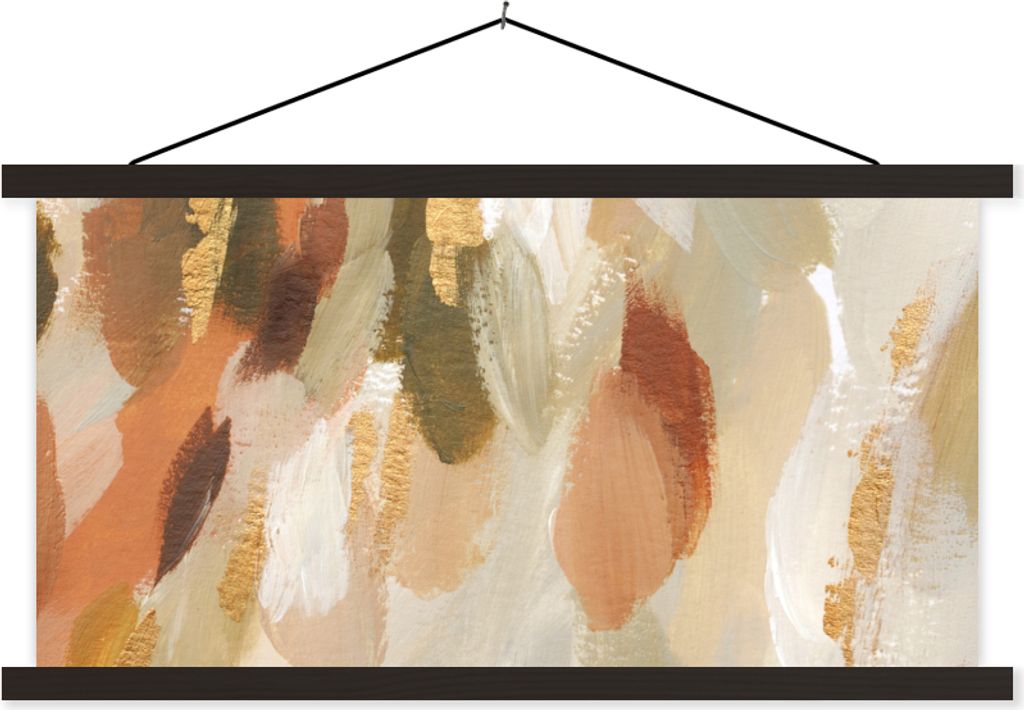 MuchoWow Textilposter Farbe - Rot - Gold 90x45 cm mit schwarzem Rahmen - Klemmleisten