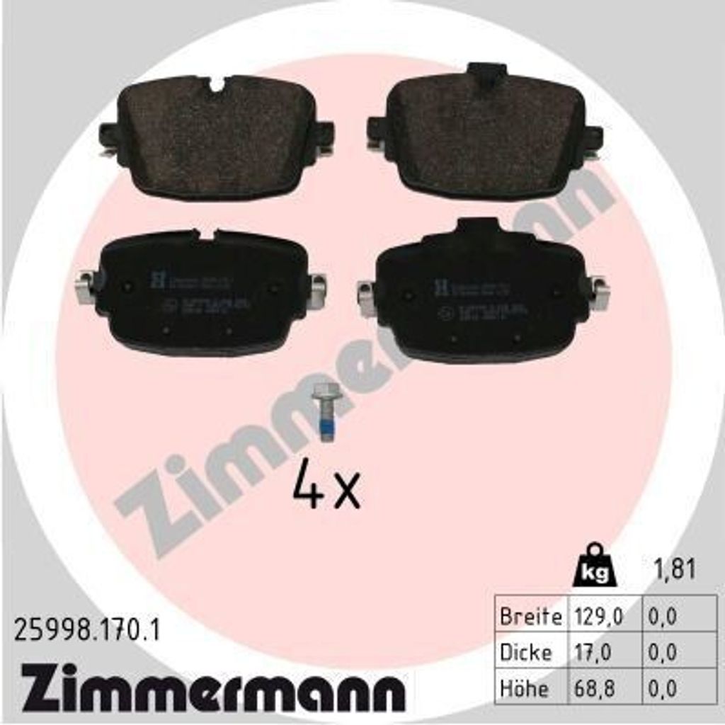 ZIMMERMANN 25998.170.1 - Bremsbeläge für A6 (4A), A7 (4K), A8 (4N), Q7 (4M), Q8 (4M)