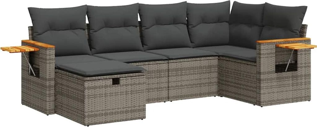 vidaXL 6-tlg. Garten-Sofagarnitur mit Kissen Grau Poly Rattan