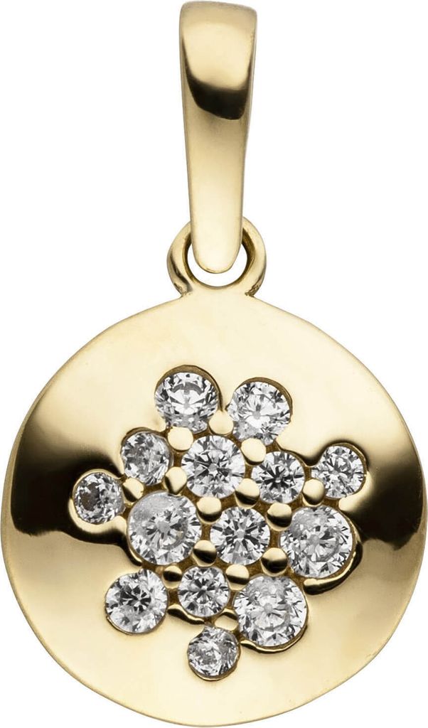 Anhänger 14 Zirkonia 333 Gold Gelbgold rund glänzend Halsschmuck klein & fein