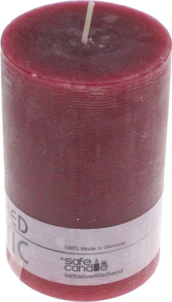 Kerze Rustic 170×70mm selbstverlöschend sichere Kerze Stumpenkerze Tischkerze, Farbe:altrot