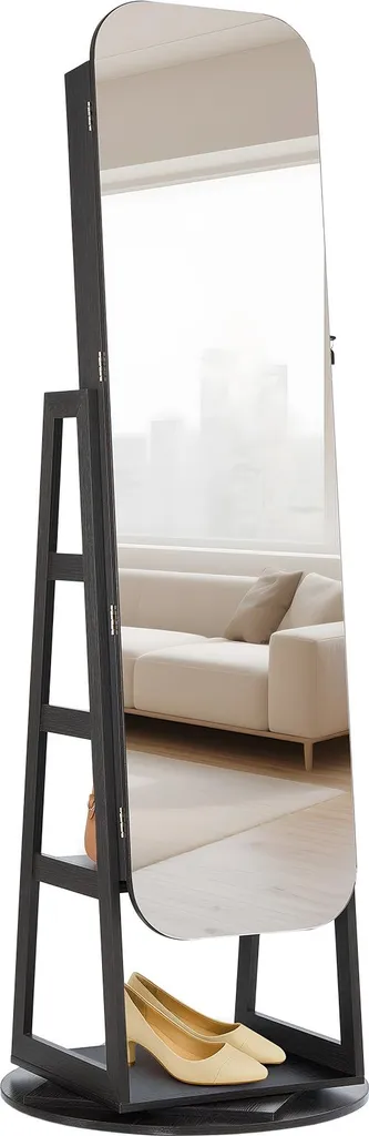 Organiseur bijoux rotatif avec miroir plein-pied pour grand dressing