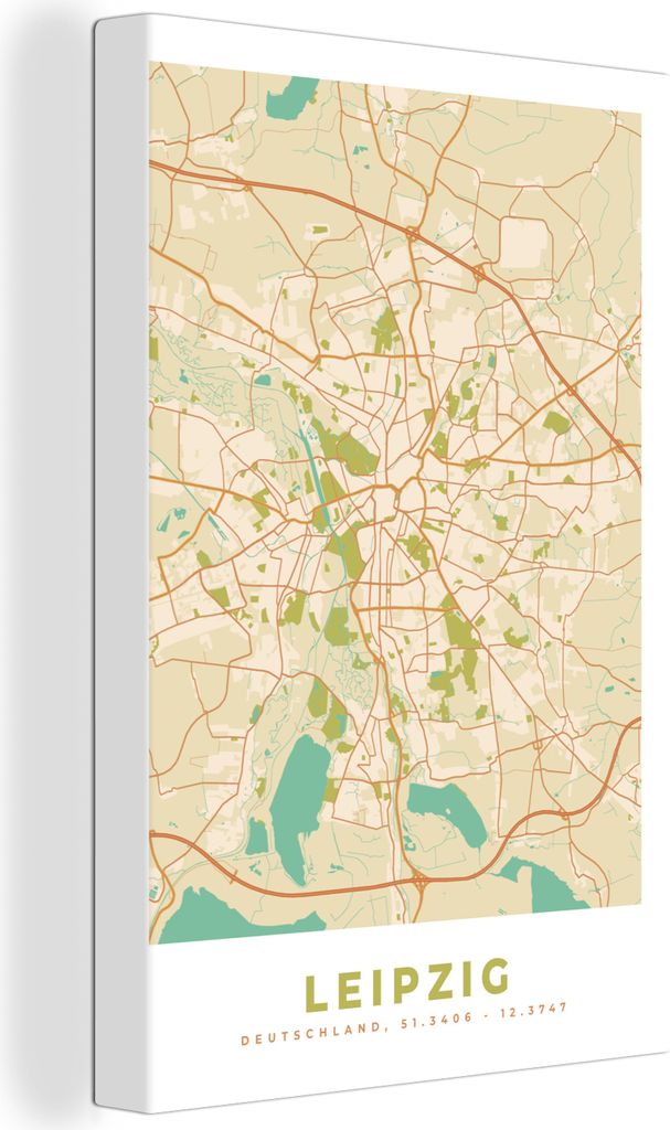 OneMillionCanvasses - Leinwandbilder - 90x140 cm, Karte - Leipzig - Vintage - Stadtplan, Wandbilder Kunstdruck Wanddekoration - Foto auf Leinwand...