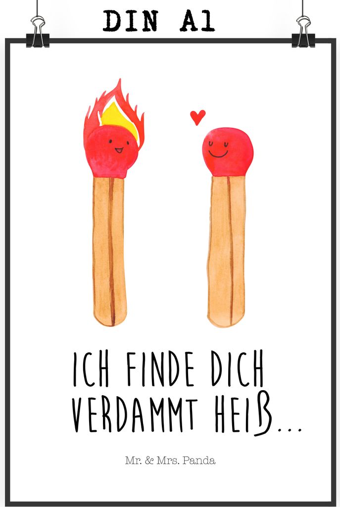 Mr. & Mrs. Panda Bild Streichhölzer DIN A1 - Weiß - Geschenk, Kunstdruck, Freundin, wanddeko, Liebesgeschenk, drucke, Wandbild, Liebesbeweis, Plakat