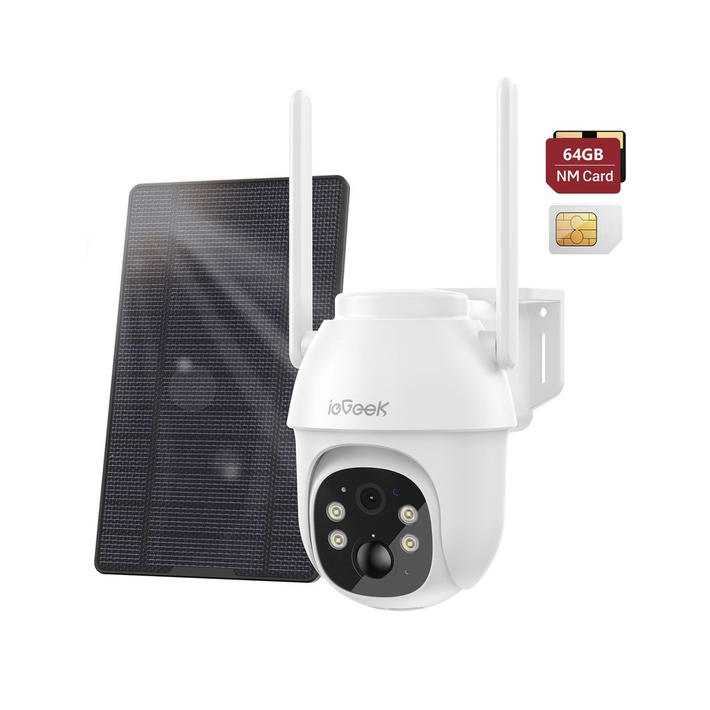 Überwachungskamera Aussen Akku Solar 2K PTZ WLAN Kamera Überwachung Außen, PIR Bewegungsmelder, 64GB