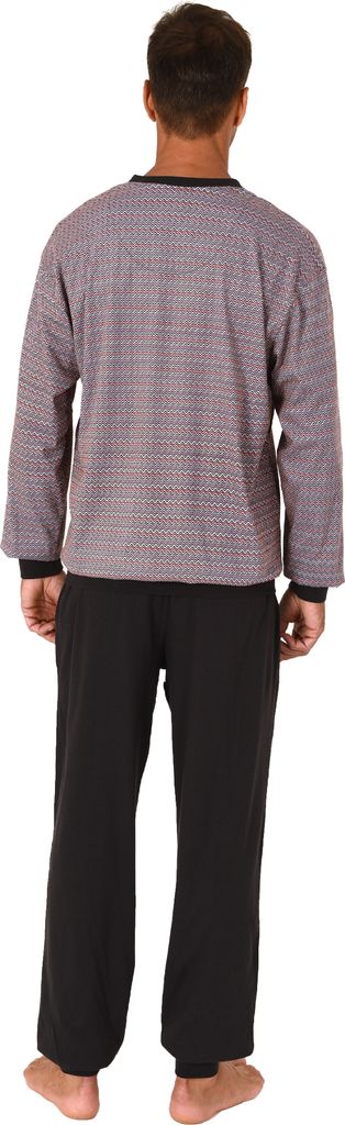 Herren Schlafanzug Pyjama mit Bündchen im edlen grafischen Streifenlook ; rot , 54