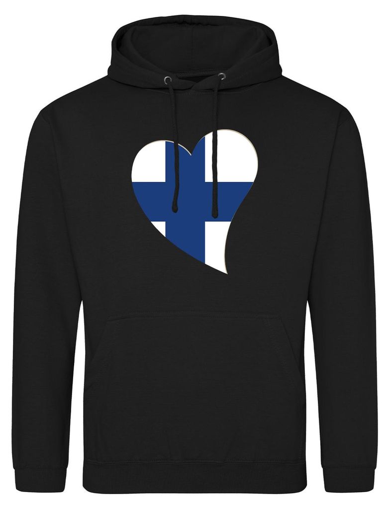 Huuraa Uni Hoodie Finnland Flagge Herz L Deep Black Vegan Sweatshirt Geschenkidee