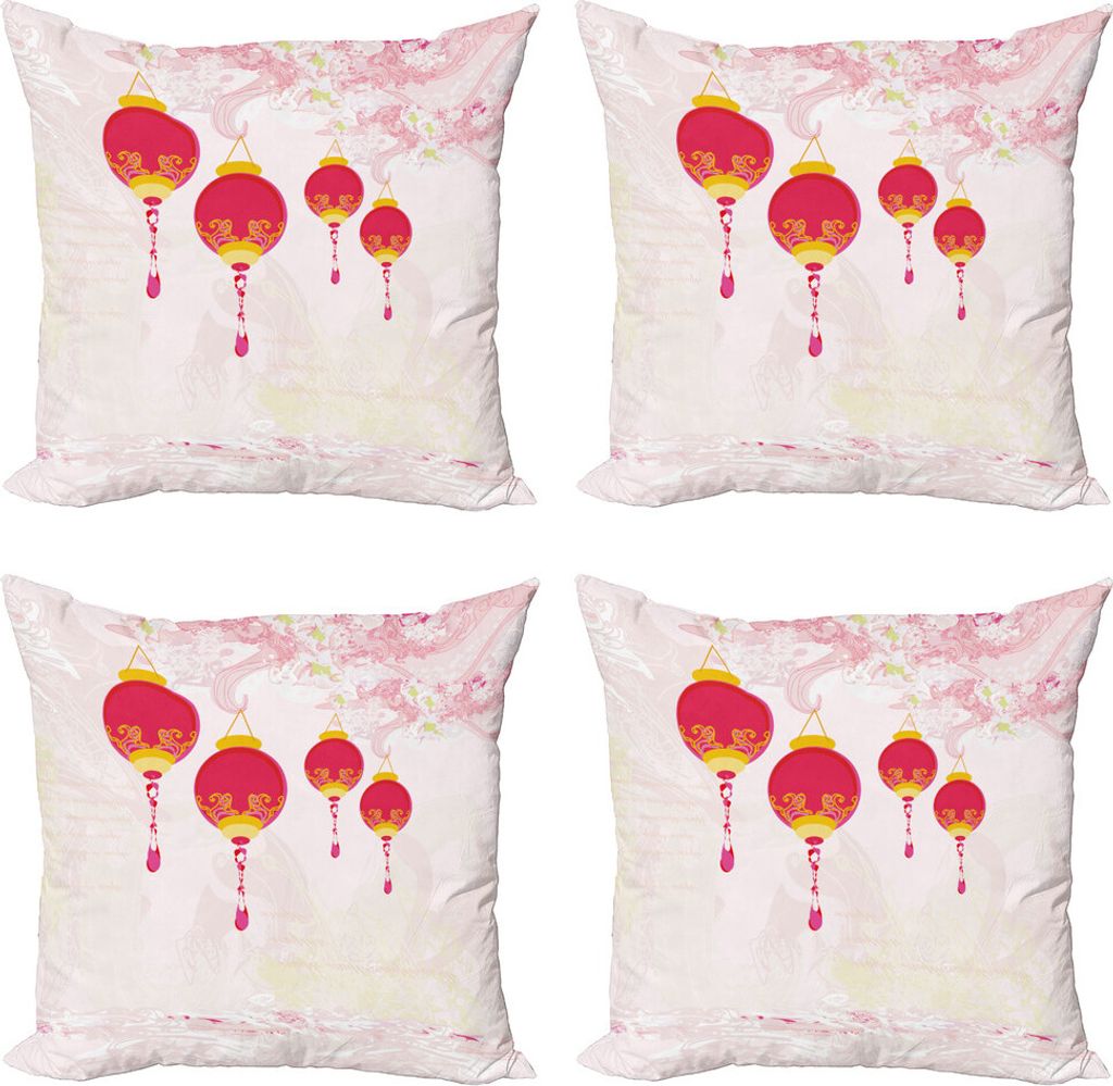 ABAKUHAUS Laterne Kissenbezug Set (4 Stück), Neujahr China, Moderner Doppelseitiger Digitaldruck, 40 cm x 40 cm, Hot Pink Gelb