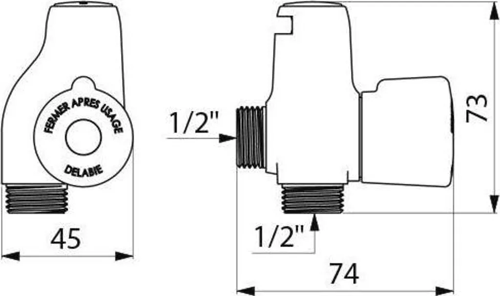 Vanne Delabie G1/2 : Séparateur de tube intégré et commande quart de tour - 2