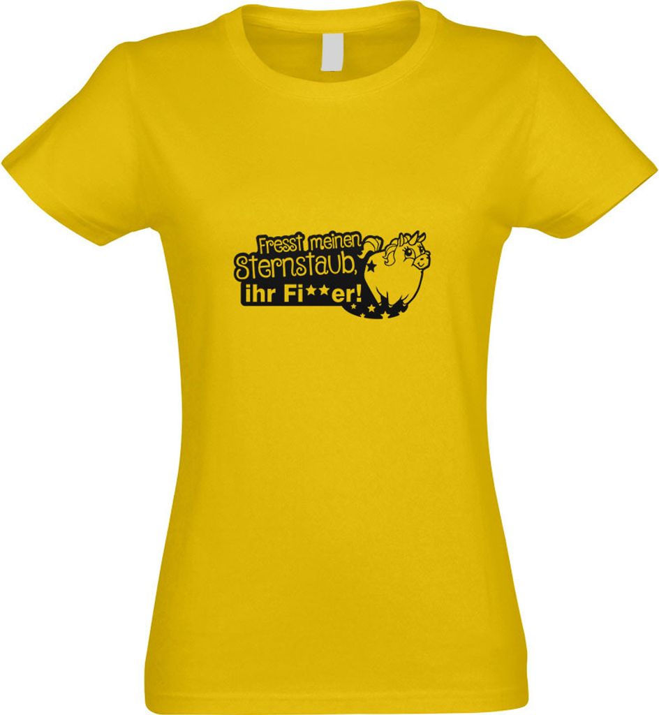 Kiwistar - T-Shirt tailliert - Damen - gelb - Einhorn - fresst Sternenstaub - mit Motiv Bedruckt - Funshirt Design - Sport - Freizeit - Damen - S